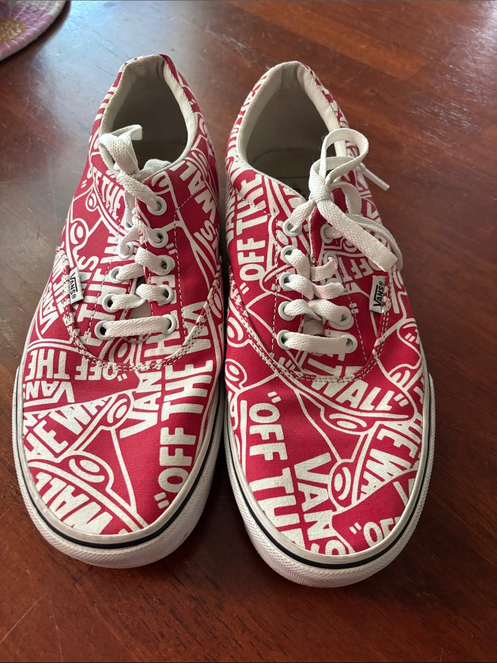 Vans Red and White 'Off The Wall' Logo Canvas Sneakers